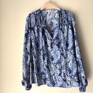 Joie Blue Floral Patterned Women's Top Long Sleeves V-neck, Size XS